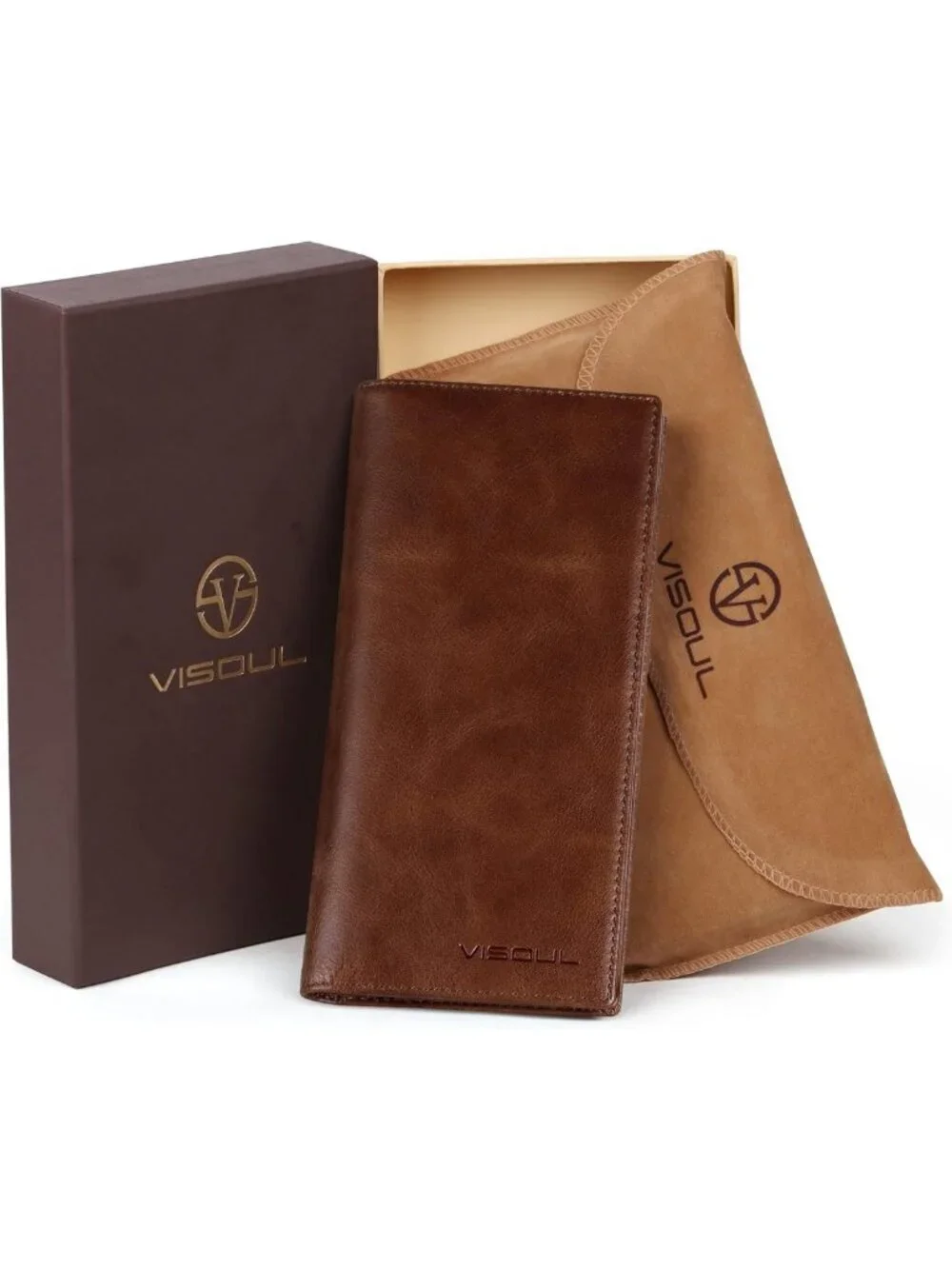 RFID Blocking Leather Checkbook Wallet for Men, Bifold Cash Holder, 11 Card